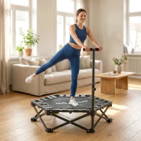 SPORTNOW Fitness-Trampolin mit verstellbarem T-Griff, faltbar, Tragetasche, 180 kg Belastbarkeit, Stahl, Kunststoff, Schwarz(m-9)