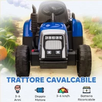 HOMCOM Trattore Elettrico per Bambini con Rimorchio Rimovibile, Telecomando, Porta USB, Musica e Luci, Età 3-6 Anni, Blu(m-8)