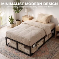 HOMCOM 12 Slats Metal Platform Bed Frame, 3ft Single Bed Frame with Storage Bag and Anti-Slip Pads, Black(m-7)