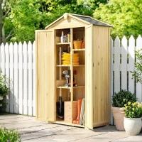 Outsunny Armadio da Giardino a 3 Ante con 4 Ripiani e Ganci, in Legno di Abete, 93x53x168 cm, Color Legno(m-10)