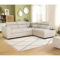 Canapé d'angle convertible réversible - 4/5 places - KELIO - Tissu Beige - 3 tétieres - 245 x 184 x 77/87 cm(m-2)