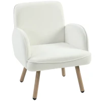 HOMCOM Lounge Chair Velvet Upholstered Armchair with Spring Cushion for Living Room Bedroom Cream White(m-1)