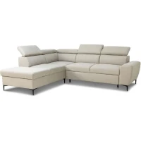 Canapé d'angle convertible réversible avec coffre - 5 places - KASIMIR - Tissu beige - 258 x 79/98 x 219 cm(m-4)