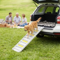 PawHut Rampa Pieghevole per Cani per Auto a 10 Gradini con Strisce e Piedini Antiscivolo, Bianco(m-7)