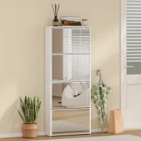 HOMCOM Zapatero Estrecho con Espejo y 4 Puertas Abatibles para 12  Pares de Zapatos 63x17x146 cm Blanco(m-10)