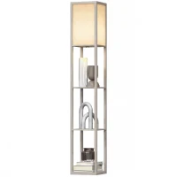 HOMCOM 3-Tier Floor Lamp with Shelves and Storage, Modern Corner Standing Lamp with Lampshade, Foot Switch for Living Room, Bedroom, Home Office, Bulb not Included, Oak(m-12)