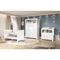 Chambre bébé Trio : Lit 70 x 140 cm + Commode a langer + Armoire OLIVIA - Blanc - TREND TEAM(m-1)
