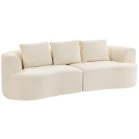 HOMCOM Canapé 3 places en chenille 260 cm, canapé salon, assise large, 3 coussins, pas de montage nécessaire, crème(m-1)