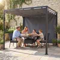 Outsunny Gazebo Pergolă Retractabilă 3x3 m cu Tendă Rulantă și Orificii de Drenaj, din Oțel și Poliester Gri Închis(m-10)