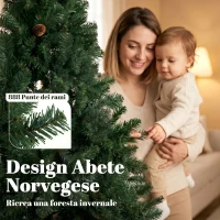 HOMCOM Albero di Natale 180 cm Artificiale con 888 Rami Ignifughi, Base in Metallo Pieghevole, Verde(m-4)
