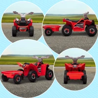 HOMCOM Quad Elettrico per Bambini con Rimorchio, Pedale, Marce Avanti e Indietro, 2.5 km/h, per 18-36 Mesi, Rosso(m-8)