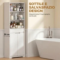 HOMCOM Mobile Bagno Alto, Armadietto Stretto con 3 Ripiani Aperti e Cassetto, in Legno, 60x30x171 cm, Bianco(m-6)