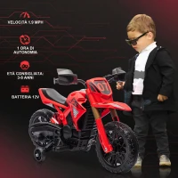 AIYAPLAY Moto Elettrica per Bambini 3-8 Anni con 12V Doppi Motori, Rotelle e Clacson, 3 km/h, Capacità 30kg, Rosso(m-4)