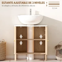 HOMCOM Mueble de lavabo, mueble de baño bajo lavabo estante ajustable encimera efecto mármol 60x30x63cm roble(m-5)