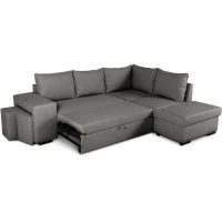 Canapé d'angle convertible réversible 4 places MITCHELL - Tissu Anthracite - L 247 x P 91 x H 205 cm - Coffre de rangement(m-5)