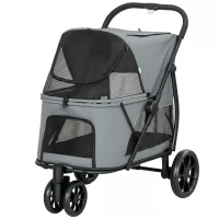 PawHut Dog Stroller, 3 Wheels Pet Stroller with Dual Entry, Easy One-Click Quick Fold, Mesh Windows, Washable Cushion(m-11)