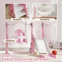 AIYAPLAY Scivolo per Bambini 4 in 1 con Altalena, Scaletta da Arrampicata e Cestino da Basket, 18-48 Mesi, Rosa(m-4)