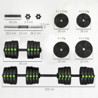 SPORTNOW Adjustable Weight Barbell & Dumbbells Set Free Weights Strength Muscle Exercise Home Gym Training, Black and Green(m-3)