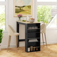 HOMCOM Mesa Alta de Bar Mesa de Cocina con 3 Estantes Marco de Madera Estilo Moderno 112x57x106 cm Negro y Natural(m-10)
