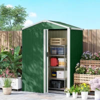 Outsunny Casetta da Giardino in Acciaio 1.1m² con Porta Scorrevole Bloccabile, 136x87x179 cm, Verde(m-7)