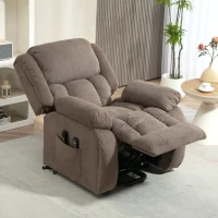 HOMCOM Fernsehsessel mit Massage- und Wärmefunktion, Elektrischer Aufsteh-Sessel, Fernbedienung, Seitentaschen, Hellbraun(m-10)