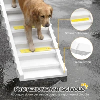 PawHut Rampa Pieghevole per Cani per Auto a 10 Gradini con Strisce e Piedini Antiscivolo, Bianco(m-4)