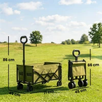 Outsunny 60L Foldable Festival Trolley on Wheels, Collapsible Wagon Cart with Drop-Down Tailgate, Adjustable Handle, Green(m-3)