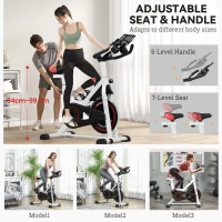HOMCOM Exercise Bike, 8kg Flywheel Stationary Bike Indoor Cycling Machine with Adjustable Resistance Seat Handlebar, White(m-7)