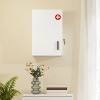 HOMCOM Botiquín de Pared con 6 Compartimentos Cerradura y 2 Llaves para Baño Cocina 40x18x60 cm Blanco(m-8)