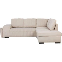 Canapé d'angle convertible réversible - 4/5 places - MITCHELL - Velours côtelé Beige - Coffre, Poufs USB - 247 x 205 x 91 cm(m-5)