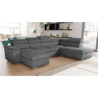 Canapé d'angle convertible panoramique 5 a 6 places DAYTONA - Velours côtelé anthracite - Avec coffre - L 326 x H 94 x P 216 cm(m-2)