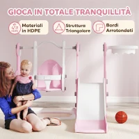 AIYAPLAY Scivolo per Bambini 4 in 1 con Altalena, Scaletta da Arrampicata e Cestino da Basket, 18-48 Mesi, Rosa(m-7)
