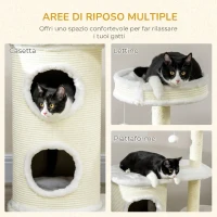 PawHut Albero Tiragraffi per Gatti Alto 100 cm con Palo Graffiatoio in Sisal, Cesto e Casetta a 2 Livelli, Crema(m-4)