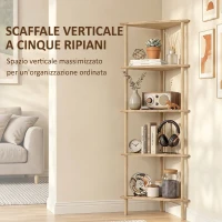 HOMCOM Scaffale Angolare a 5 Ripiani in Bambù, 41.5x21.5x114 cm, Legno(m-5)