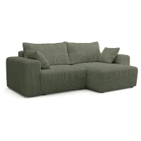 Canapé d'angle convertible réversible - 5 places - BOMBEY - Velours côtelé Vert - 264 x 162 x 85 cm(m-1)