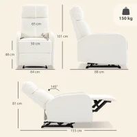 HOMCOM Fauteuil Relax Inclinable, Fauteuil de Relaxation en Peluche Teddy, Assise à Ressorts, Accoudoirs Rembourrés, Crème(m-3)
