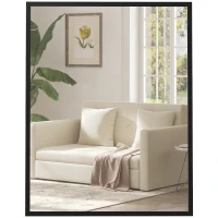 HOMCOM Oglindă de Perete din Sticlă și MDF, cu Cârlige, 70 x 90 cm, Negru(m-11)