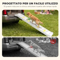 PawHut Rampa Pieghevole per Cani per Auto a 10 Gradini con Strisce e Piedini Antiscivolo, Bianco(m-3)