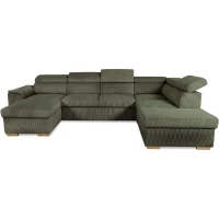 Canapé d'angle convertible panoramique 5 a 6 places DAYTONA - Velours côtelé kaki - Avec coffre - L 326 x H 94 x P 216 cm(m-1)