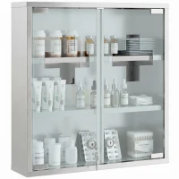 HOMCOM Medizinschrank, Abschließbarer Medikamentenschrank mit 2 Schlüsseln, Glastür und 6 Regalen, 48 x 46 x 12 cm, Silber(m-12)