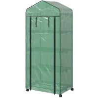 Outsunny 4 Tier Mini Portable Greenhouse Compact Plant Grow Shed Metal Frame PE Cover with Lockable Rolling Wheels , Green(m-11)