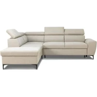 Canapé d'angle convertible réversible avec coffre - 5 places - KASIMIR - Tissu beige - 258 x 79/98 x 219 cm(m-5)