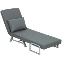 HOMCOM Fauteuil Convertible 1 Place, Fauteuil-Lit Pliable Rembourré en Lin avec Dossier Réglable, Oreiller, Gris Foncé(m-13)