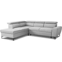 Canapé d'angle convertible réversible avec coffre - 5 places - KASIMIR - Tissu gris - 258 x 79/98 x 219 cm(m-1)
