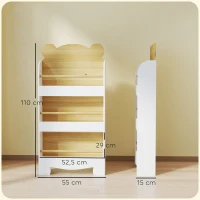 AIYAPLAY Libreria per Bambini con 3 Ripiani a Forma di Orsetto con Barriere Frontali, 55x15x110 cm, Color Legno(m-3)