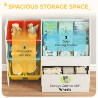 AIYAPLAY Toy Storage Unit, 3-Tier Toy Organiser Shelf with 6 Removable Storage Bins for Bedroom, Nursery, Multicoloured(m-4)