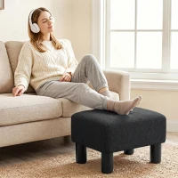 HOMCOM Linen Fabric Footstool Ottoman Cube with 4 Plastic Legs, Black(m-2)