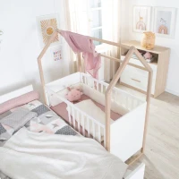 Chambre bébé complete : Lit 60 x 120 cm + commode a langer évolutive + armoire - CABANE - ROBA - Chene / Blanc(m-4)