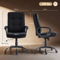 HOMCOM Scaun de Birou Ergonomic din Material Tip In, Înălțime Reglabilă, Funcție de Balansare, 120 kg, Negru(m-3)