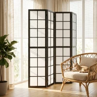 HOMCOM Paravento da Interno a 4 Pannelli Pieghevole in Legno e Tessuto, 160x170 cm, Nero e Bianco(m-10)